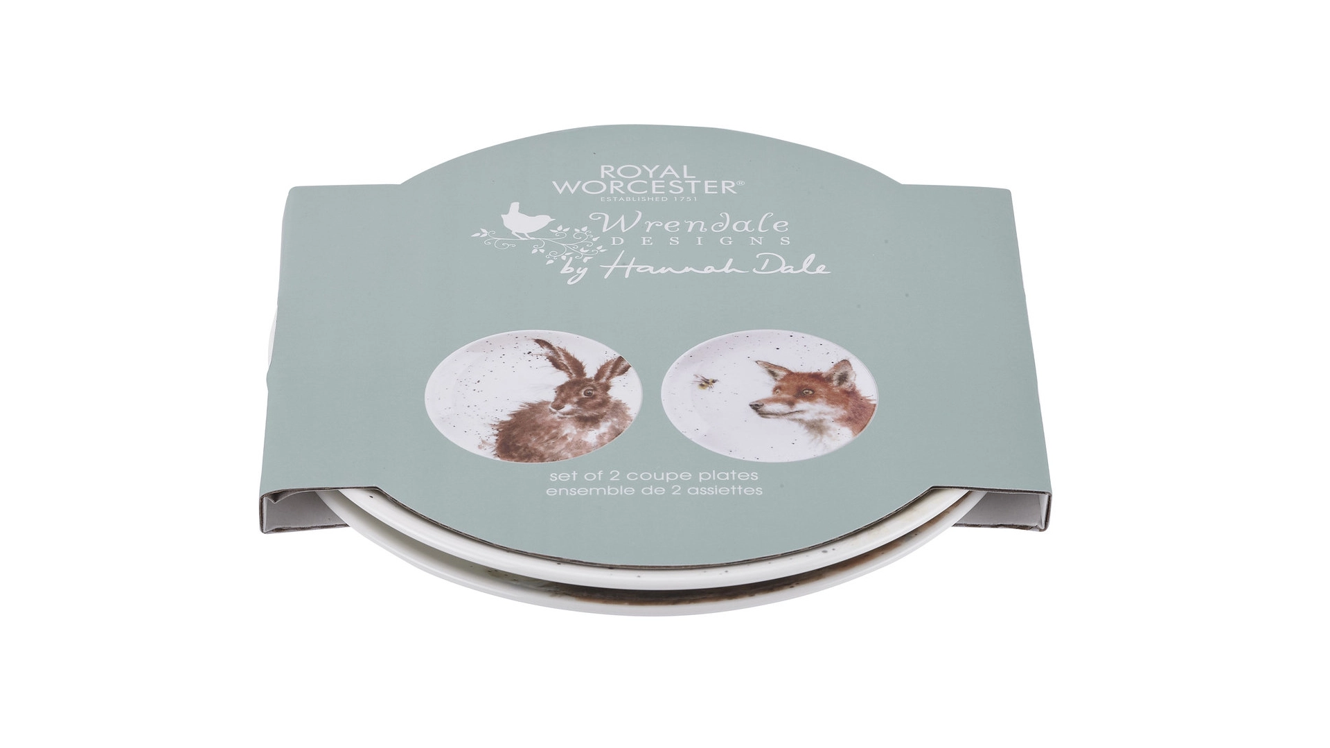 Набор тарелок пирожковых Royal Worcester Забавная фауна Заяц и Лисица 16,5 см, 2 шт, фарфор костяной