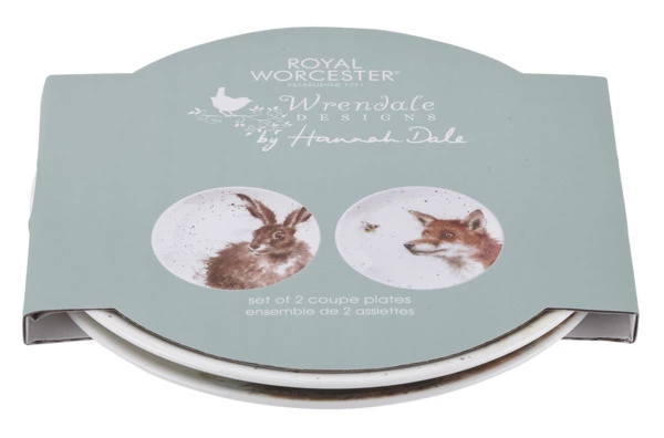 Набор тарелок пирожковых Royal Worcester Забавная фауна Заяц и Лисица 16,5 см, 2 шт, фарфор костяной
