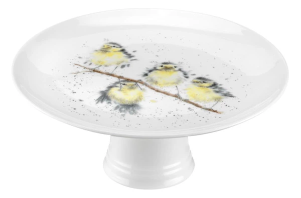 Блюдо для торта на ножке Royal Worcester Забавная фауна Птицы 25 см, фарфор костяной
