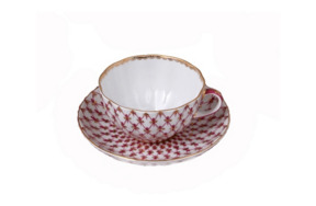 Чашка чайная с блюдцем ИФЗ Сетка-блюз Тюльпан 250 мл, фарфор твердый