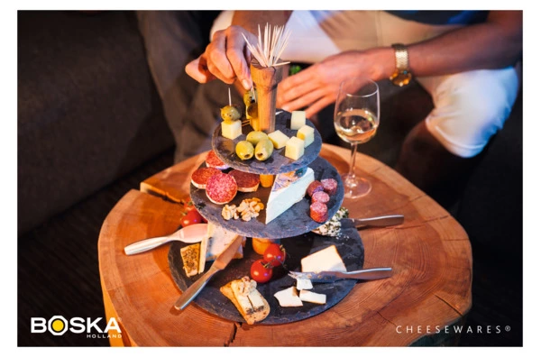 Блюдо сервировочное трехъярусное Boska Party для сыра и закусок 30 см, сланец, дуб, черное
