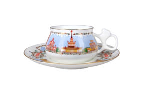 Чашка чайная с блюдцем ИФЗ Павильоны ВДНХ Билибина, фарфор костяной