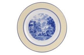 Блюдо круглое Spode Голубая Италия 30см, желтый борт