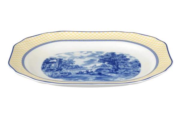 Блюдо прямоугольное Spode Голубая Италия 35 см, желтый борт