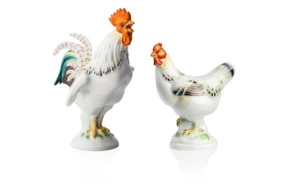 Комплект фигурок Meissen 9 см Петух и 7 см Курица, Макс Бохманн, 1907г