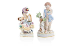 Комплект фигурок Девочка с собакой и Фигурка Meissen 17см Мальчик с птичьим гнездом и птичкой (М.В.А