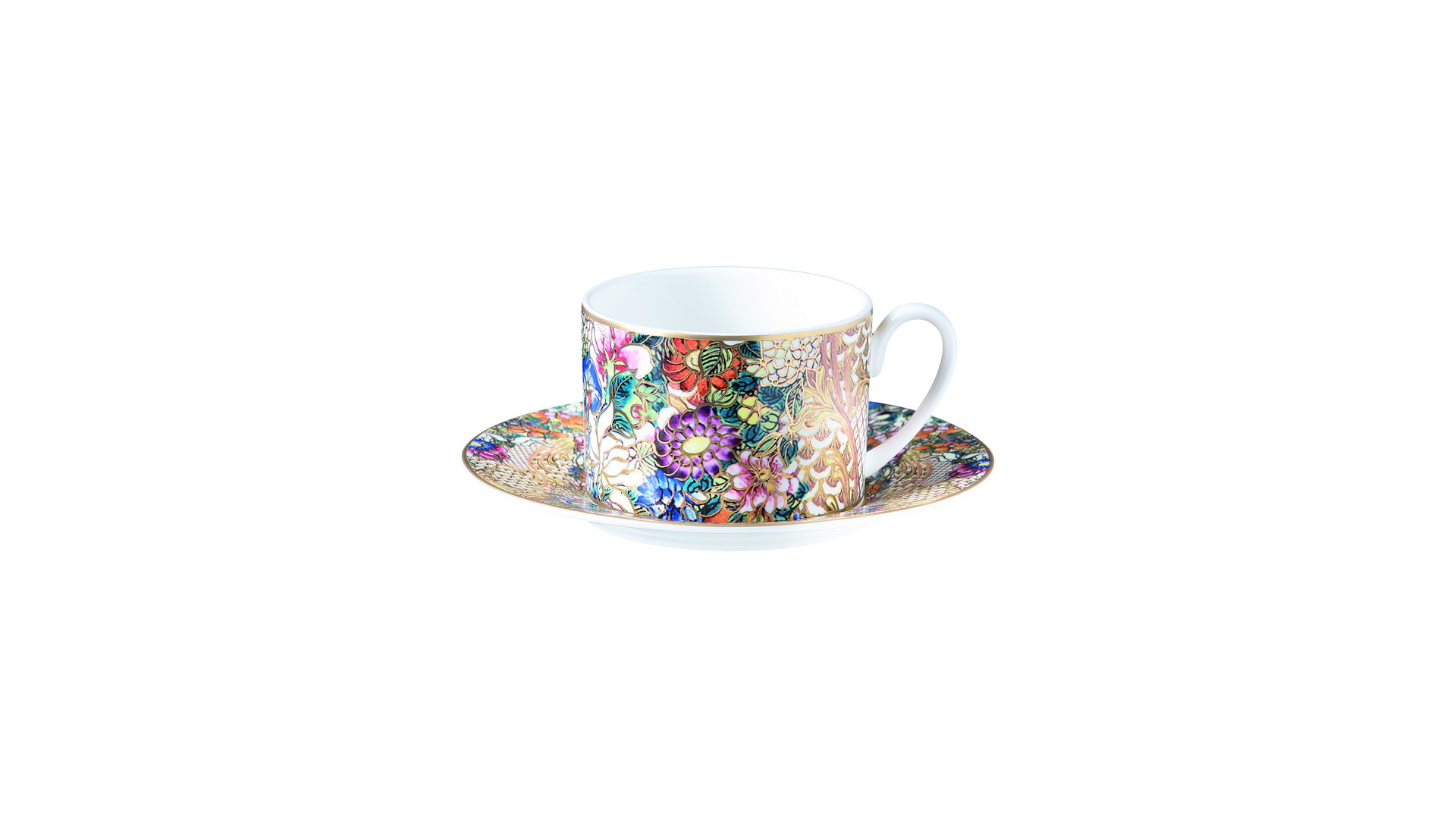 Чашка чайная с блюдцем Roberto Cavalli Home Цветы в золоте 200 мл