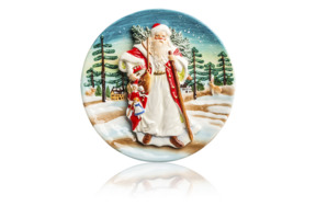 Тарелка настенная 20см Дед Мороз с ёлкой