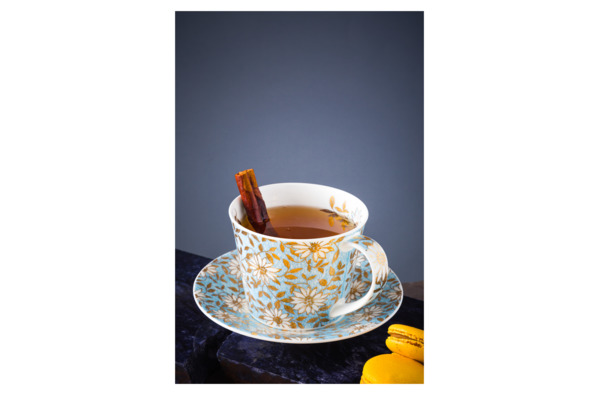 Чашка чайная с блюдцем Dunoon Аква Айлей 350 мл, фарфор костяной