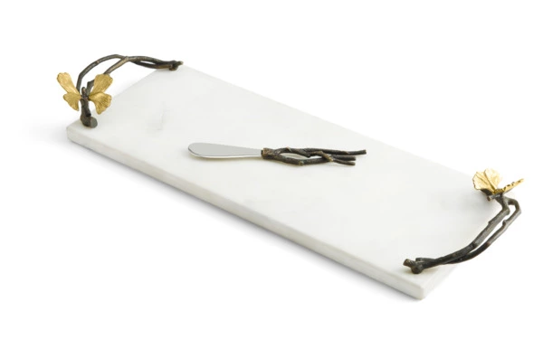 Доска для сыра с ножом Michael Aram Бабочки гинкго 42х15 см, мрамор