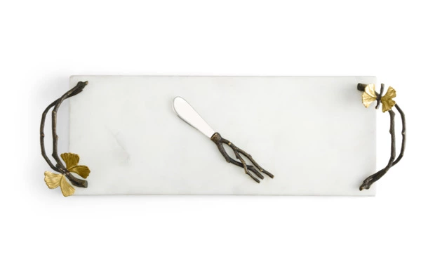 Доска для сыра с ножом Michael Aram Бабочки гинкго 42х15 см, мрамор