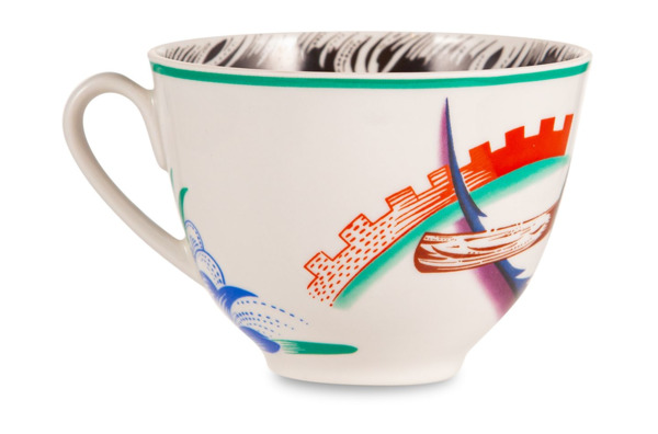 Чашка чайная с блюдцем ИФЗ Серп, молот и шестерня Весенняя, фарфор костяной