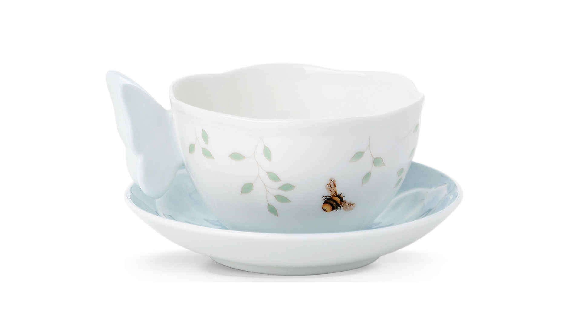 Чашка чайная с блюдцем Lenox "Бабочки на лугу" 240мл (фигурная ручка), (голубая)