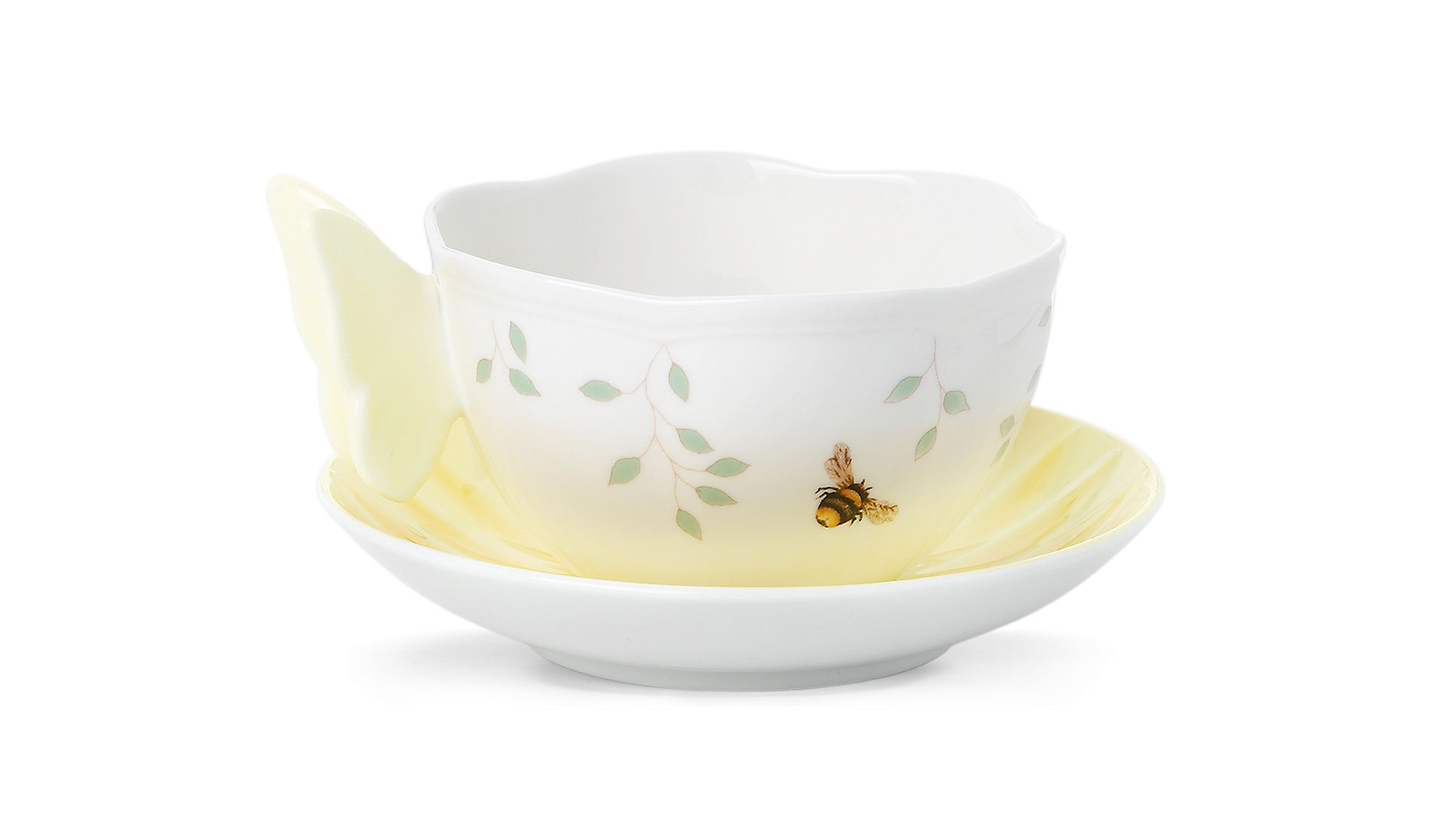 Чашка чайная с блюдцем Lenox Бабочки на лугу 240 мл фигурная ручка, жёлтая