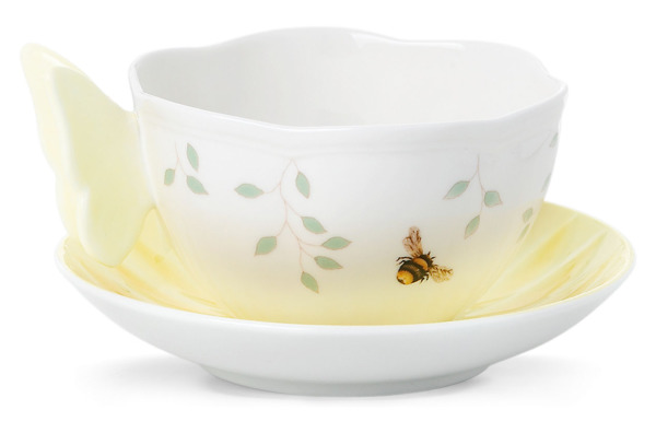 Чашка чайная с блюдцем Lenox Бабочки на лугу 240 мл фигурная ручка, жёлтая