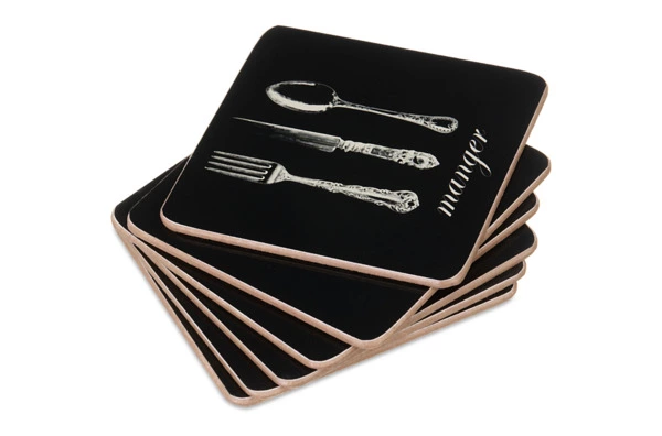Набор подставок под бокалы Harman Vintage Cutlery 10х10 см, черный, 6 шт