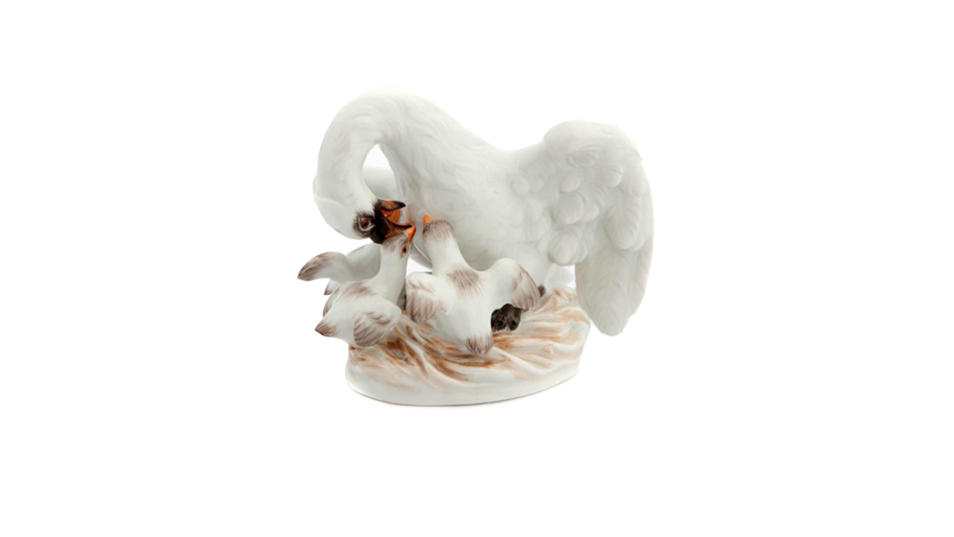 Фигурка Meissen 6 см Лебедь с птенцами