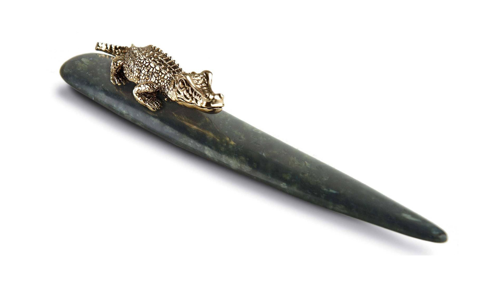 Нож для вскрытия писем 25см "Крокодил" (нефрит, позолота)