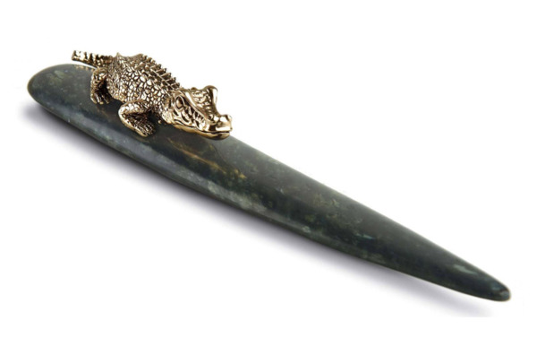 Нож для вскрытия писем 25см "Крокодил" (нефрит, позолота)