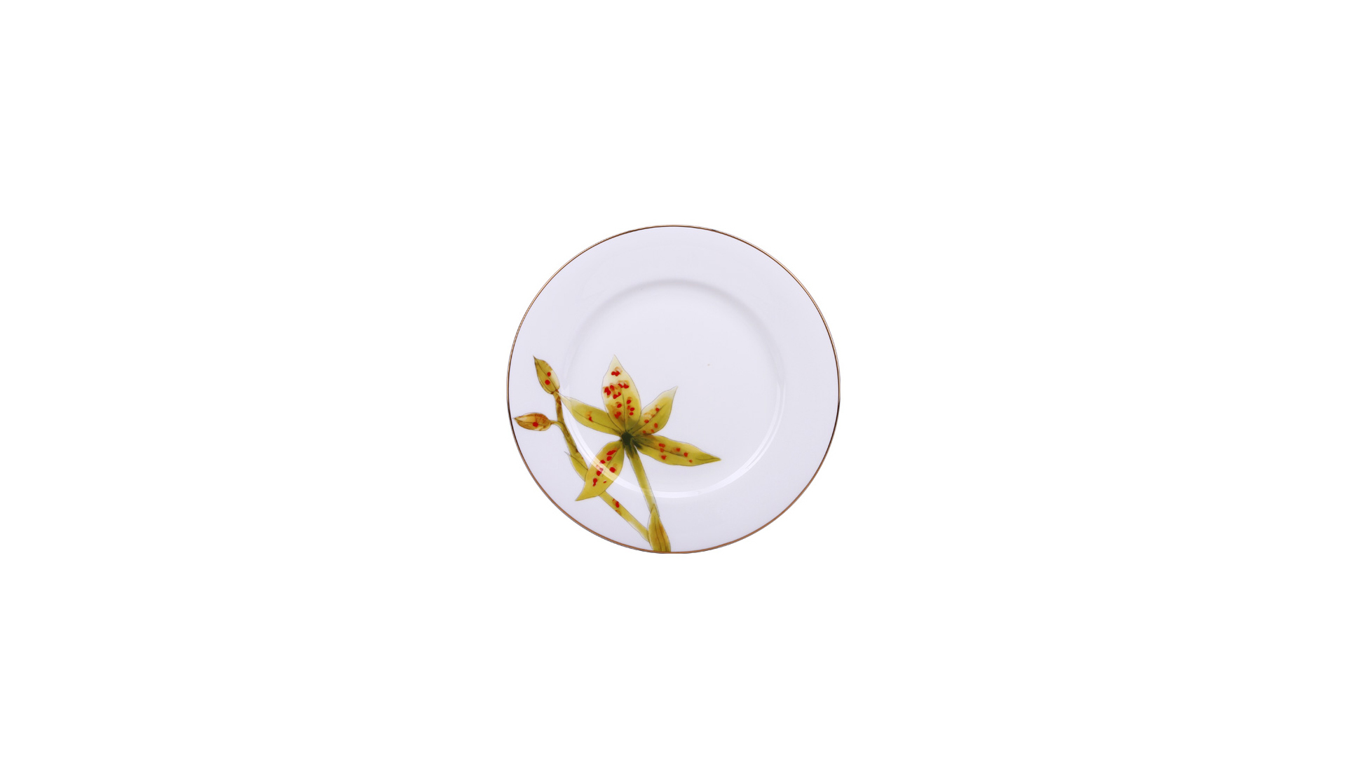 Тарелка плоская ИФЗ Желтая орхидея Стандартная 20 см, фарфор костяной