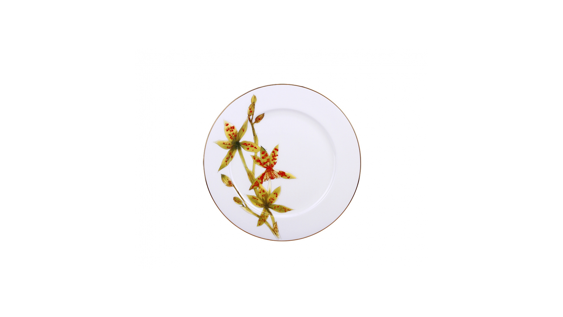 Тарелка плоская ИФЗ Желтая орхидея Стандартная 27 см, фарфор костяной