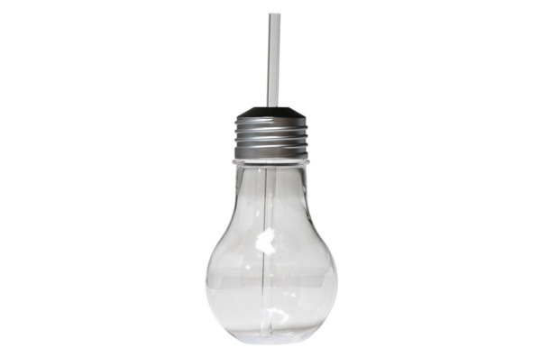 Бокал-лампочка с соломинкой с крышкой Diligence4us 420 мл, серебро