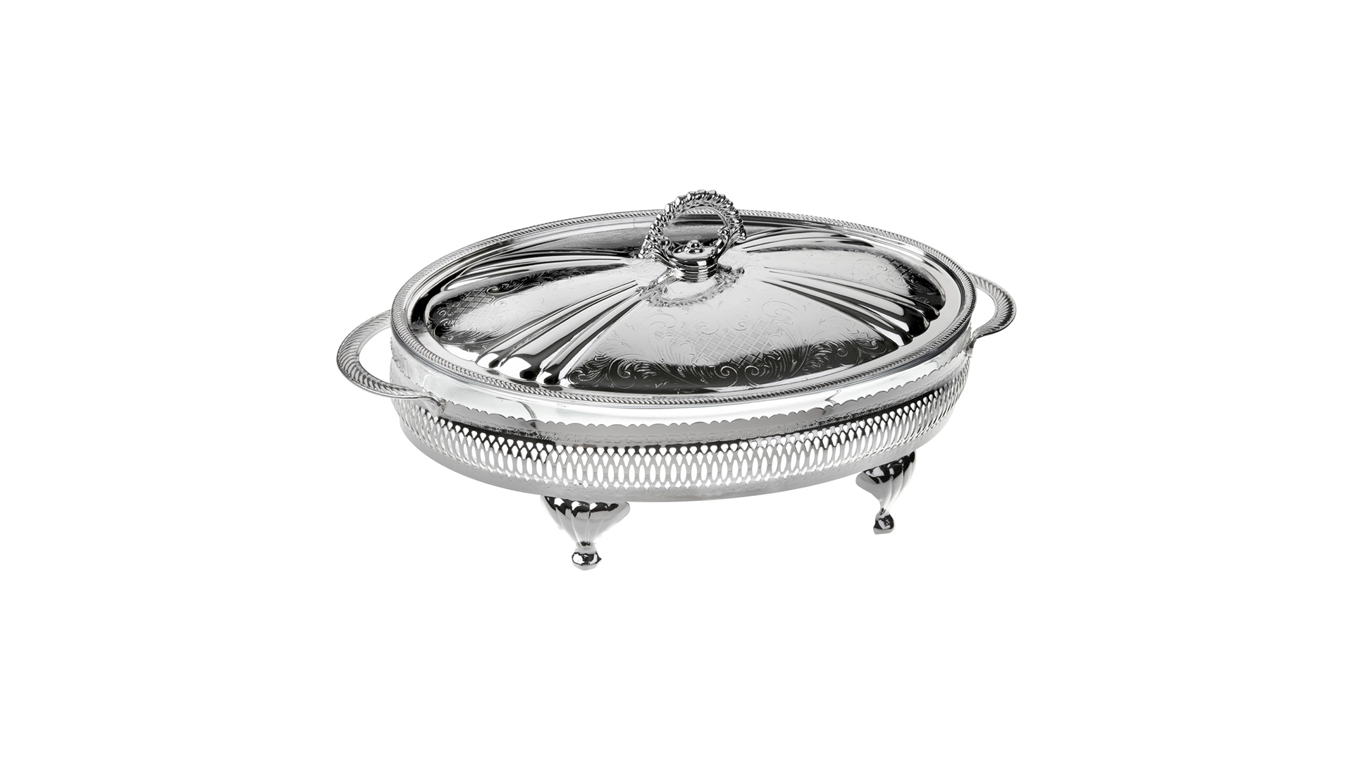 Мармит овальный с крышкой Queen Anne 33 см, сталь, посеребрение