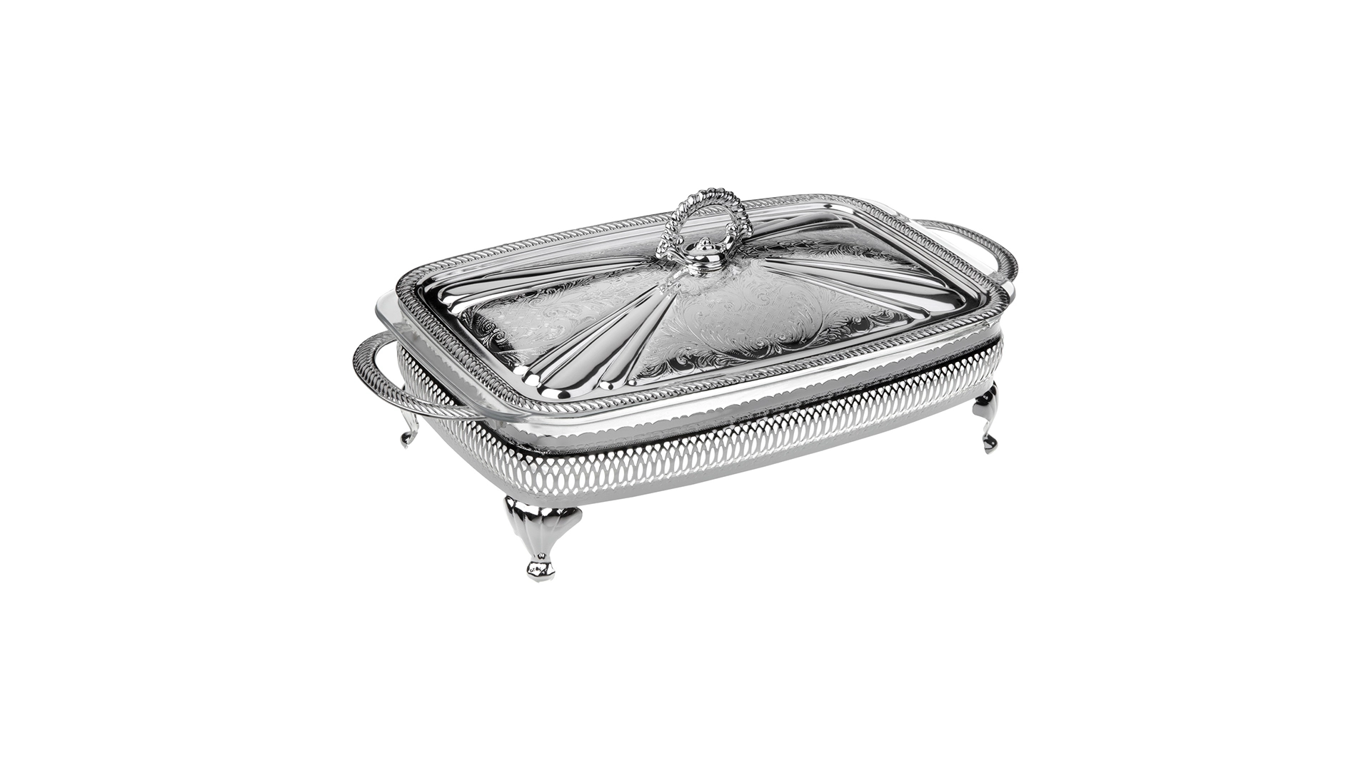 Мармит прямоугольный с крышкой Queen Anne 37х20 см, сталь, посеребрение