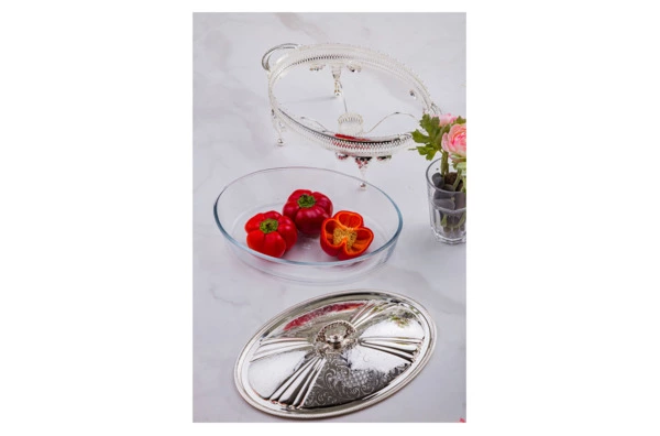 Мармит овальный с подогревом, с крышкой Queen Anne 33 см, сталь, посеребрение