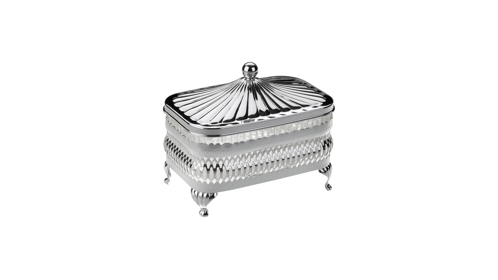 Масленка прямоугольная с крышкой Queen Anne 13х9 см, сталь, стекло, посеребрение