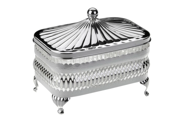 Масленка прямоугольная с крышкой Queen Anne 13х9 см, сталь, стекло, посеребрение