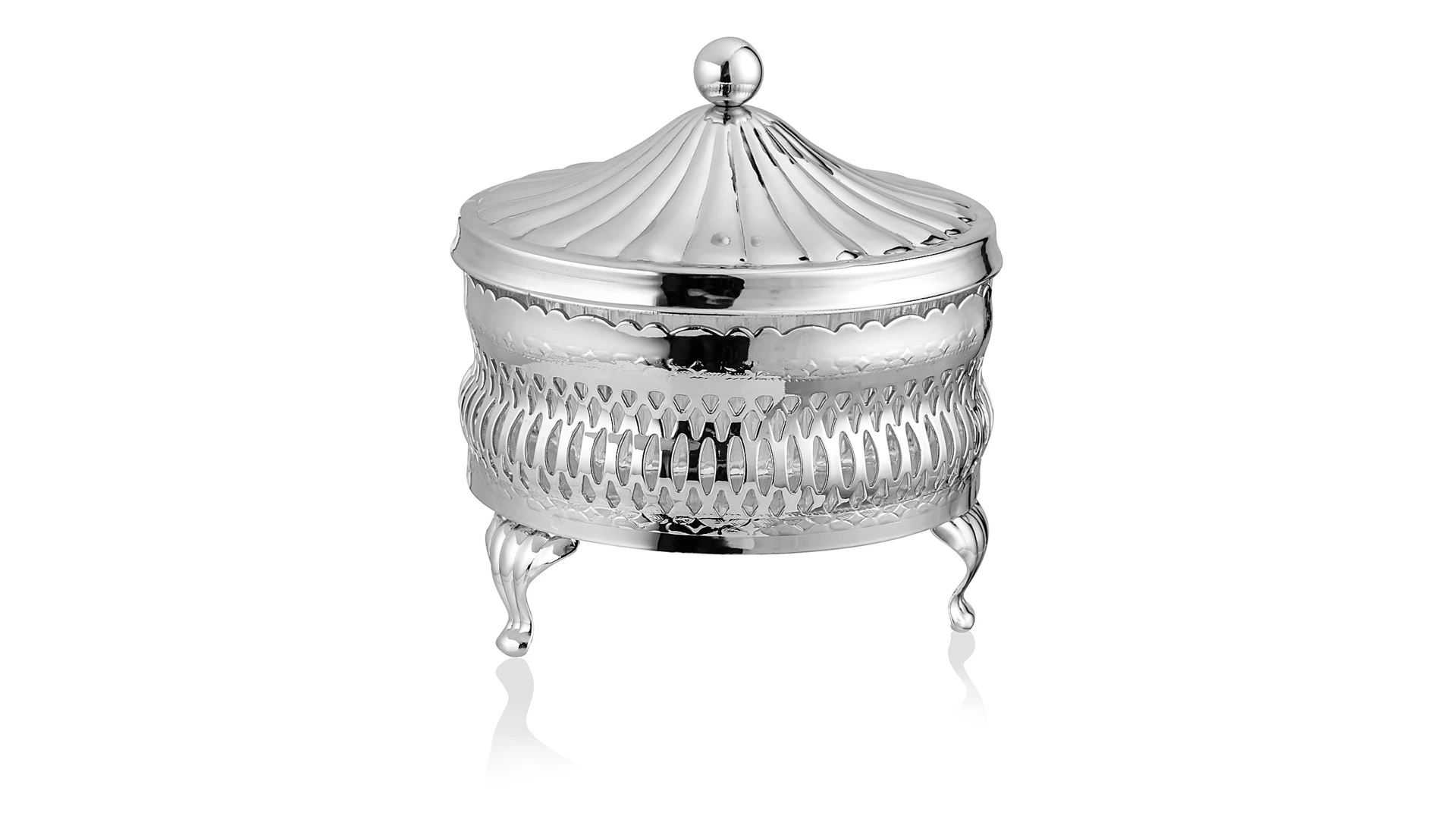 Сахарница круглая с крышкой Queen Anne 11 см, сталь, стекло, посеребрение