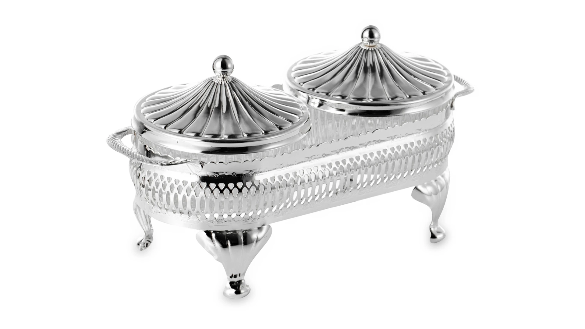 Менажница 2 секции с 2 крышками Queen Anne 23х11 см, сталь, стекло, посеребрение