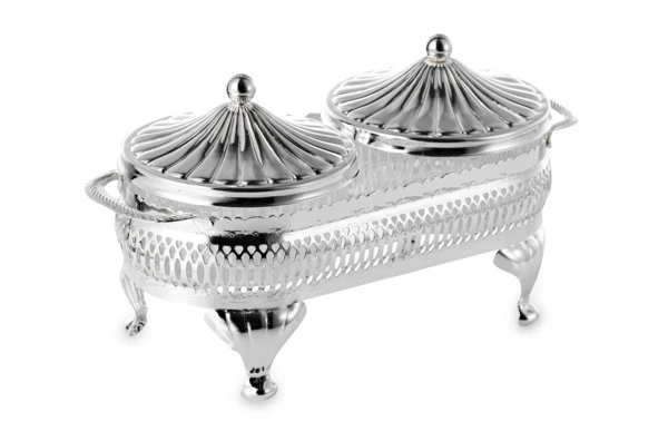 Менажница 2 секции с 2 крышками Queen Anne 23х11 см, сталь, стекло, посеребрение