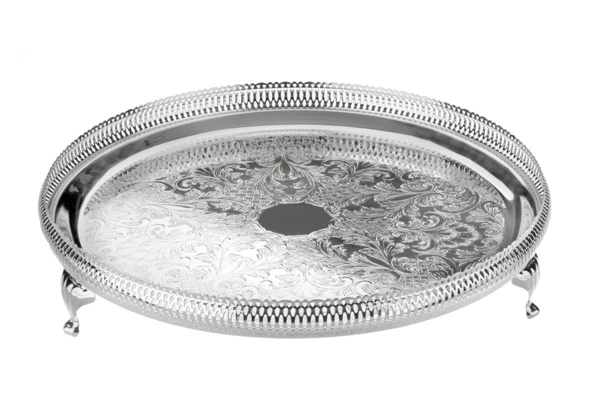 Блюдо круглое на ножках Queen Anne 35 см, высокий борт, сталь, посеребрение