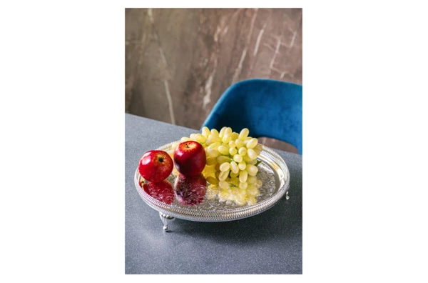 Блюдо круглое на ножках Queen Anne 35 см, высокий борт, сталь, посеребрение