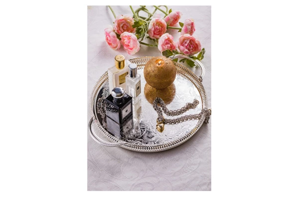 Поднос круглый с ручками Queen Anne 28 см, высокий борт, сталь, посеребрение