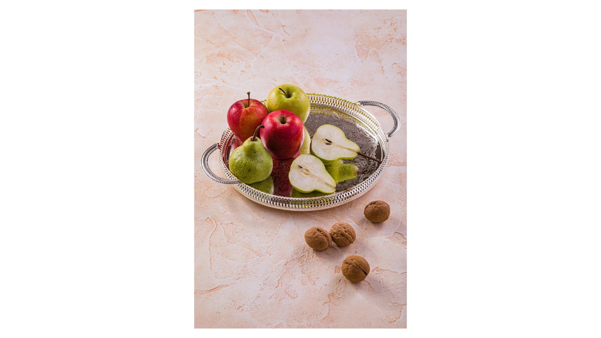 Поднос круглый с ручками Queen Anne 28 см, высокий борт, сталь, посеребрение