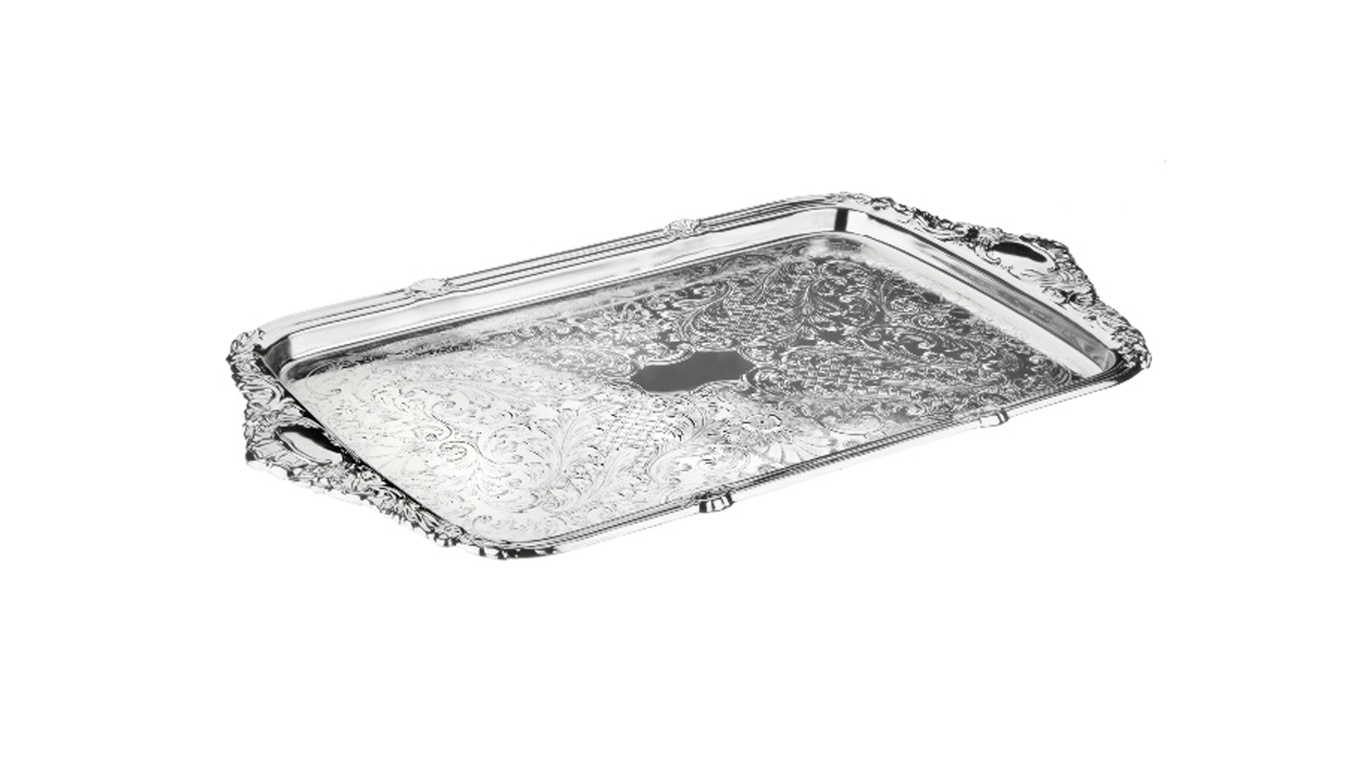 Поднос прямоугольный с ручками Queen Anne 36х25 см, сталь, посеребрение
