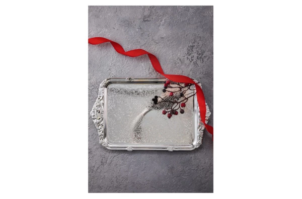 Поднос прямоугольный с ручками Queen Anne 36х25 см, сталь, посеребрение