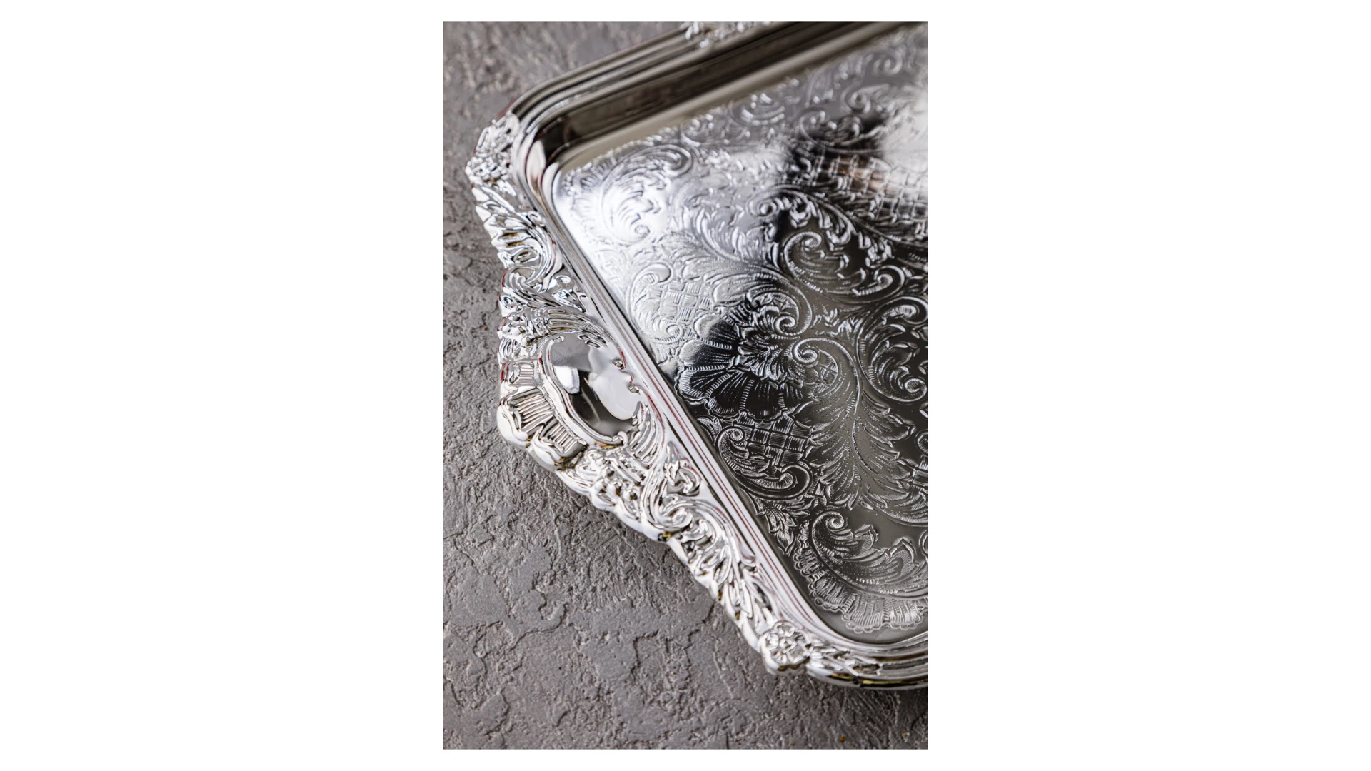 Поднос прямоугольный с ручками Queen Anne 36х25 см, сталь, посеребрение