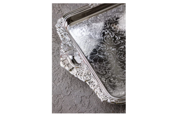 Поднос прямоугольный с ручками Queen Anne 36х25 см, сталь, посеребрение