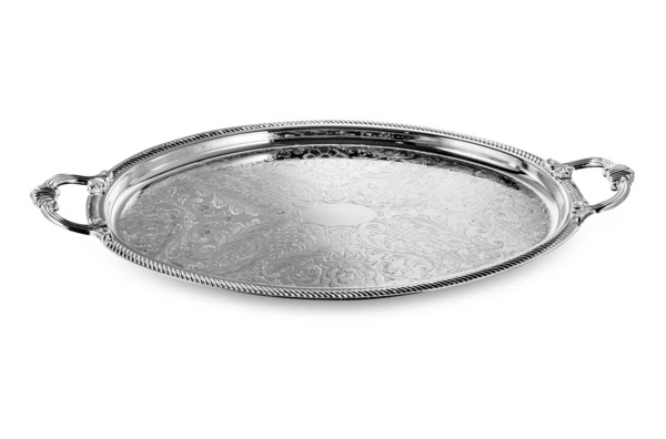 Поднос овальный с ручками Queen Anne 50х32 см, сталь, посеребрение