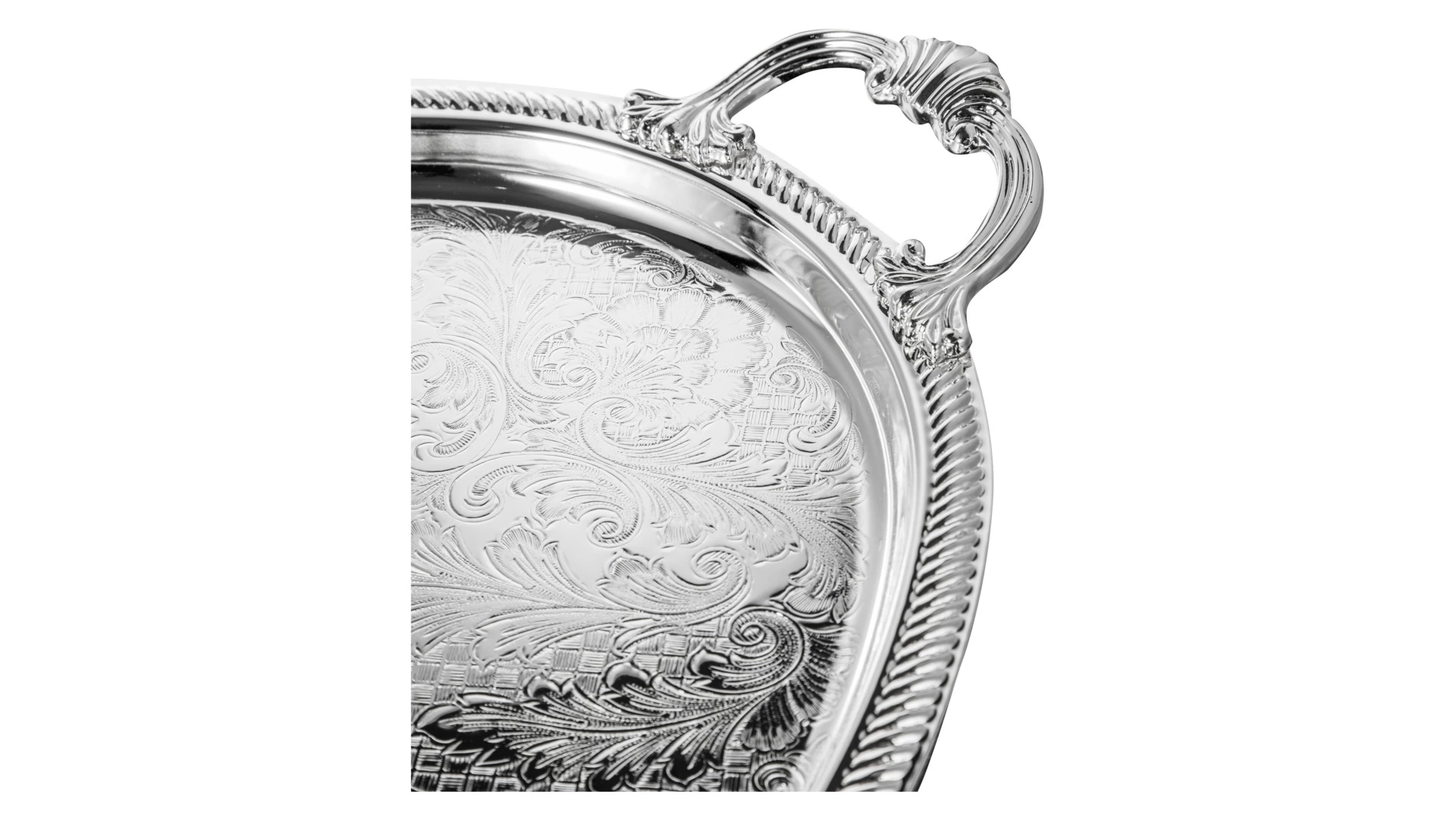 Поднос овальный с ручками Queen Anne 50х32 см, сталь, посеребрение