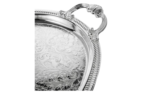 Поднос овальный с ручками Queen Anne 50х32 см, сталь, посеребрение