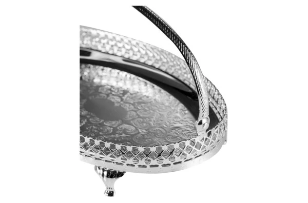 Блюдо овальное Queen Anne с ручкой, на ножках, 23x15 см, высокий борт, сталь, посеребрение