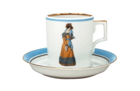 Чашка чайная с блюдцем ИФЗ Modes de Paris Гербовая 220 мл, фарфор твердый, голубой