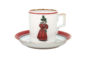 Чашка чайная с блюдцем ИФЗ Modes de Paris Гербовая 220 мл, фарфор твердый, кирпичный
