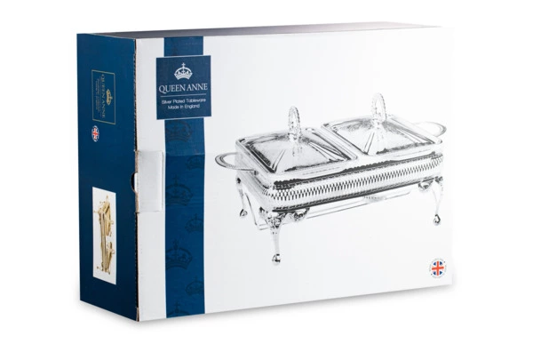 Мармит для двух блюд с крышками Queen Anne 41х28х19 см, сталь, стекло, посеребрение