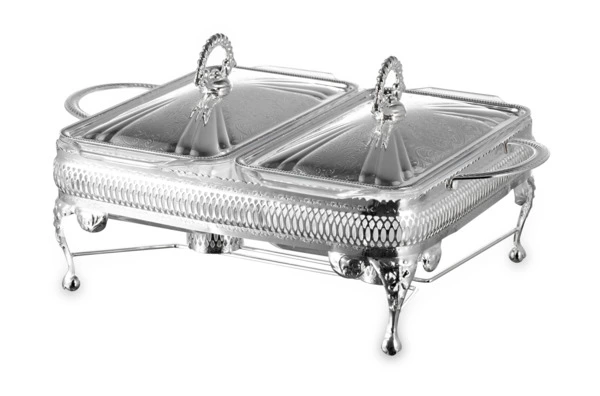 Мармит для двух блюд с крышками Queen Anne 41х28х19 см, сталь, стекло, посеребрение